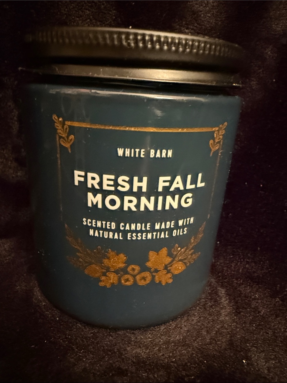 White Barn Fresh Fall Morning Scented Candle - Deep Blue with Gold Accents